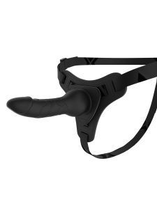 "Triangular strap-on harness featuring a realistic dildo for enhanced intimate experiences."