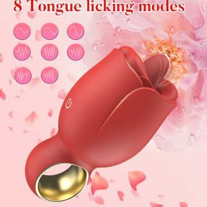 Rose-Sucking-Vibrator-02 A rose-shaped vibrator featuring a licking function, designed to provide a unique and sensual experience with its elegant design