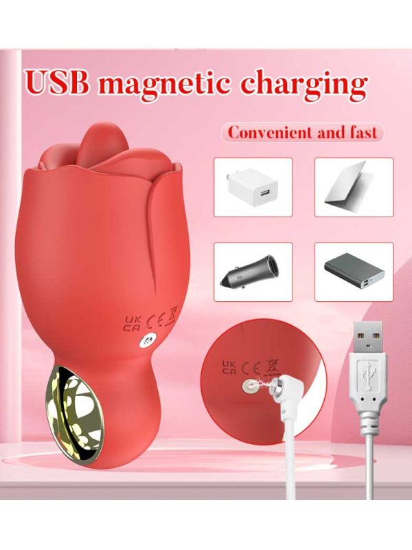Rose-Sucking-Vibrator-03 A rose-shaped vibrator featuring a licking function, designed to provide a unique and sensual experience with its elegant design