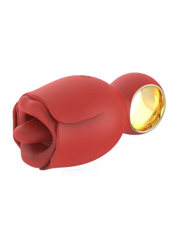Rose-Sucking-Vibrator A rose-shaped vibrator featuring a licking function, designed to provide a unique and sensual experience with its elegant design