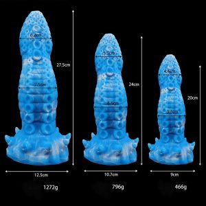 Blue octopus tentacle-shaped anal plug with a sleek design and textured surface for enhanced stimulation