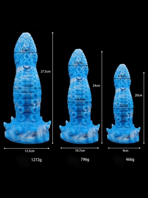 Blue octopus tentacle-shaped anal plug with a sleek design and textured surface for enhanced stimulation