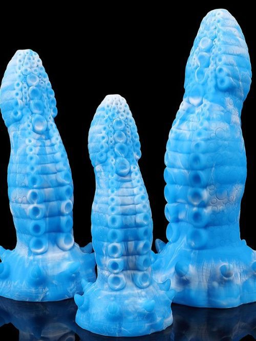 Blue octopus tentacle-shaped anal plug with a sleek design and textured surface for enhanced stimulation