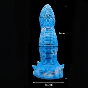 Blue octopus tentacle-shaped anal plug with a sleek design and textured surface for enhanced stimulation