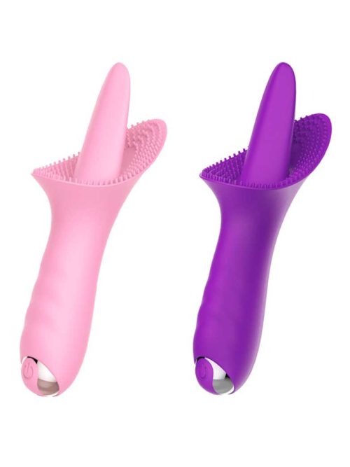 A tongue-shaped vibrator, designed to mimic the sensations of oral pleasure with its realistic contours and powerful vibrations