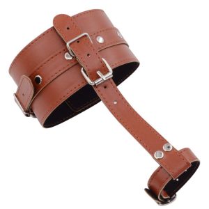 Toe-Bondage-Ankle-Cuff-BROWN Toe bondage ankle cuffs featuring adjustable straps for a secure and comfortable fit