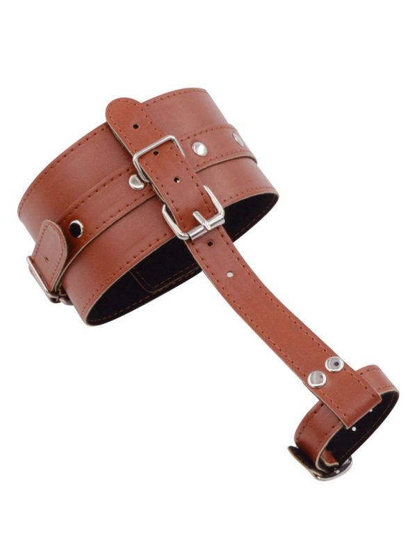 Toe-Bondage-Ankle-Cuff-BROWN Toe bondage ankle cuffs featuring adjustable straps for a secure and comfortable fit