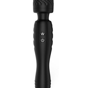 X-Love-Double-Head-Vibrator Black vibrator featuring a spiral-patterned design on the top