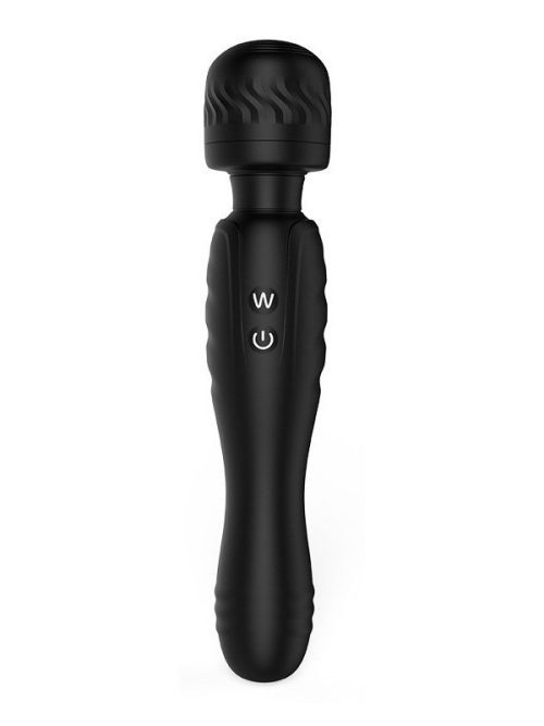 X-Love-Double-Head-Vibrator Black vibrator featuring a spiral-patterned design on the top