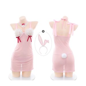 Playful maid bunny girl lingerie set featuring a sheer design and cute accessories