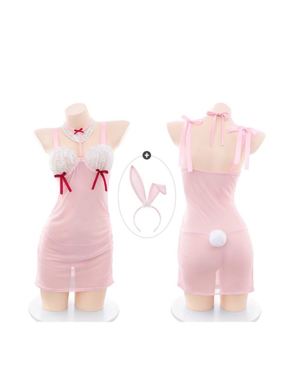 Playful maid bunny girl lingerie set featuring a sheer design and cute accessories