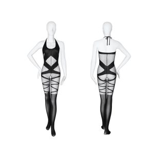 Crossover-Bondage-Crotchless-Lingerie-Set-03 Stylish crossover bondage crotchless lingerie set featuring intricate straps and a seductive design