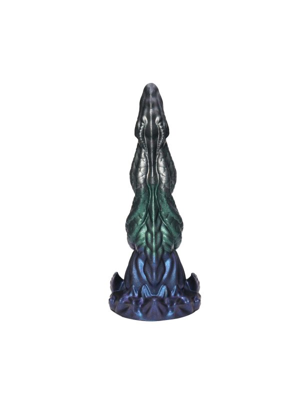 Black and gold uniquely shaped silicone dildo with a textured design