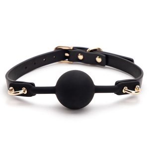 A sleek black silicone gag designed for comfort and style during intimate play