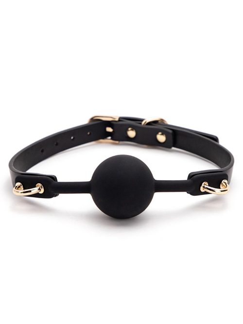 A sleek black silicone gag designed for comfort and style during intimate play