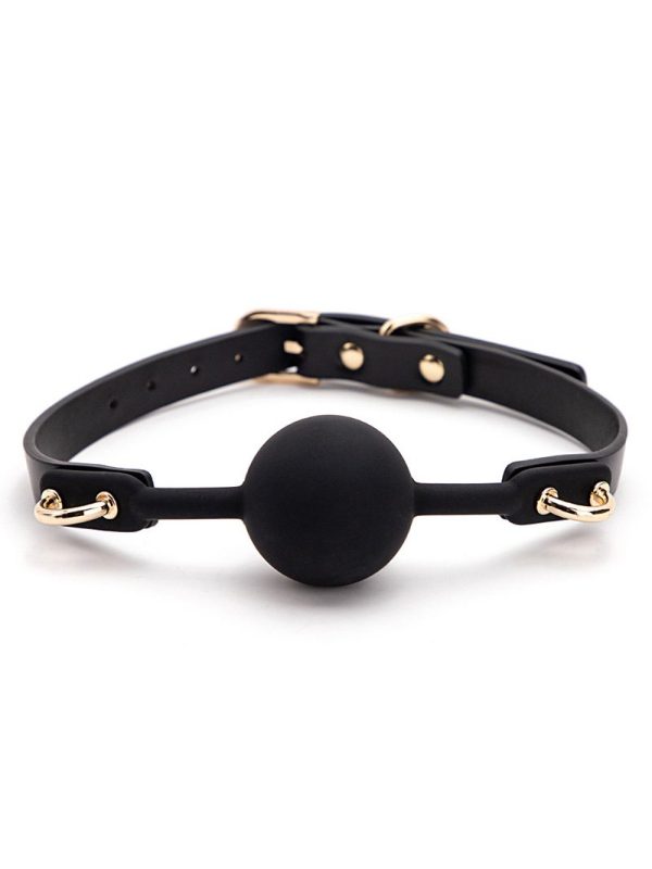 A sleek black silicone gag designed for comfort and style during intimate play