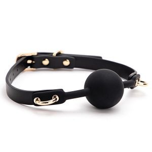 A sleek black silicone gag designed for comfort and style during intimate play
