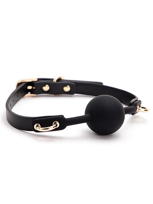 A sleek black silicone gag designed for comfort and style during intimate play