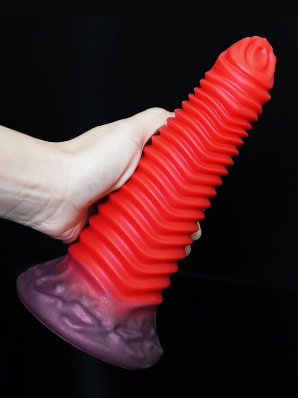Red unconventional silicone dildo designed for enhanced pleasure and stimulation