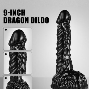 Black dildo with textured surface featuring multiple raised bumps for enhanced stimulation