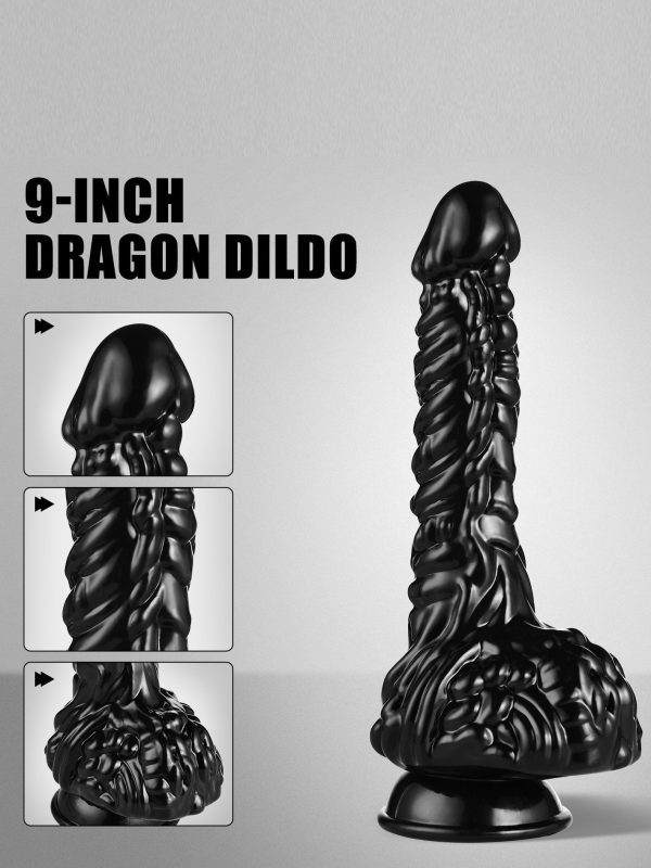Black dildo with textured surface featuring multiple raised bumps for enhanced stimulation