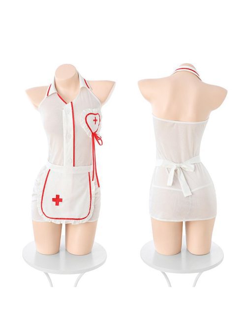 Love Heart Nurse Lingerie Set featuring sheer fabric and playful design, perfect for intimate occasions