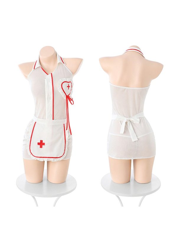Love Heart Nurse Lingerie Set featuring sheer fabric and playful design, perfect for intimate occasions