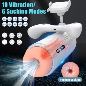 A male masturbators featuring a built-in phone holder for hands-free enjoyment