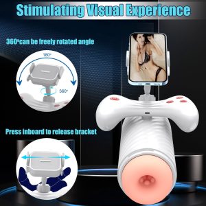 A male masturbators featuring a built-in phone holder for hands-free enjoyment