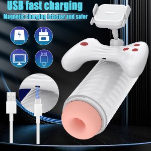 A male masturbators featuring a built-in phone holder for hands-free enjoyment