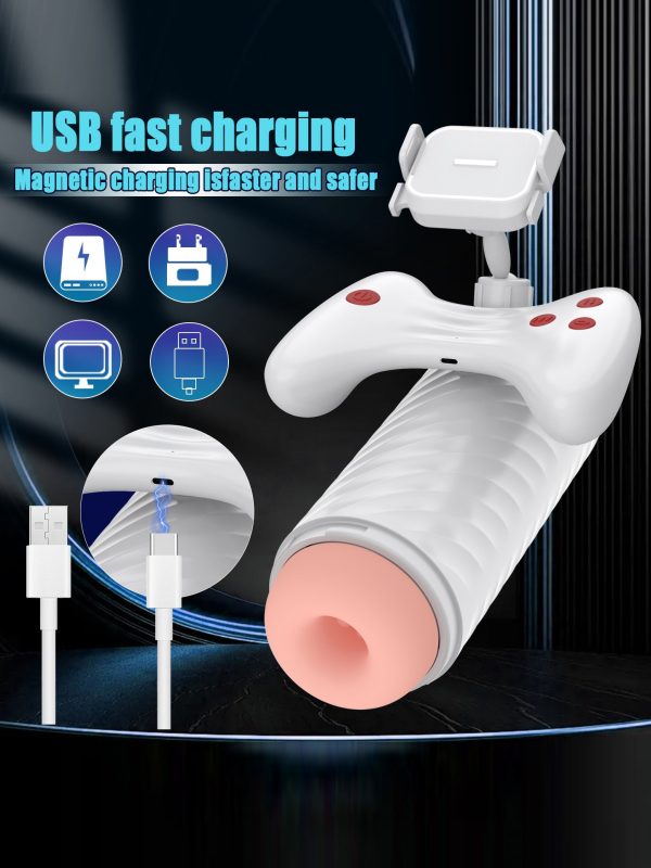 A male masturbators featuring a built-in phone holder for hands-free enjoyment