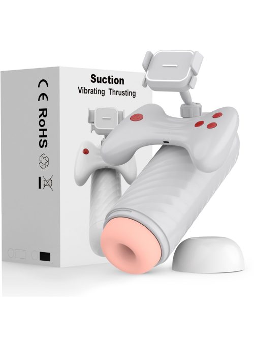 A male masturbators featuring a built-in phone holder for hands-free enjoyment