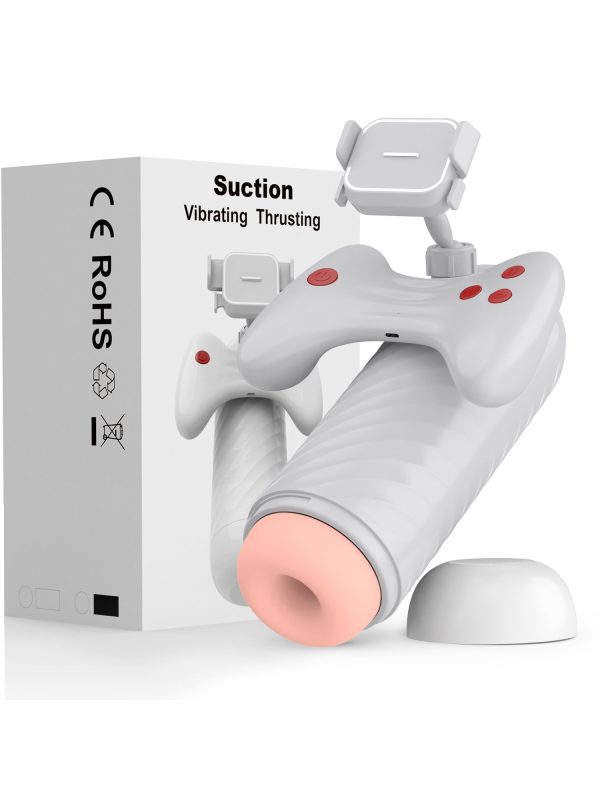 A male masturbators featuring a built-in phone holder for hands-free enjoyment