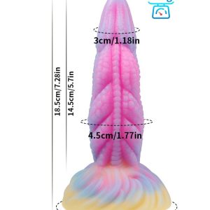 Pink dragon-shaped silicone dildo with intricate design and smooth texture