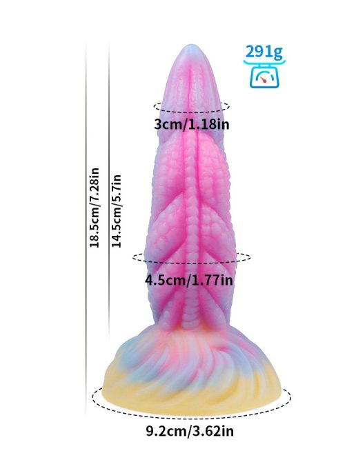Pink dragon-shaped silicone dildo with intricate design and smooth texture