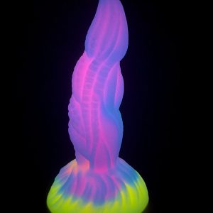Pink dragon-shaped silicone dildo with intricate design and smooth texture