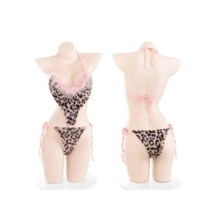 Plush-Leopard-Print-Lingerie-Set-01 Plush leopard print bunny girl lingerie set featuring a playful design and seductive details