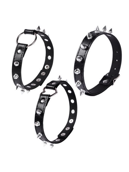 A black collar adorned with metal studs, showcasing a bold and edgy design