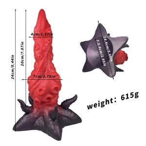 Red tentacle-shaped silicone dildo showcasing unique design and realistic texture
