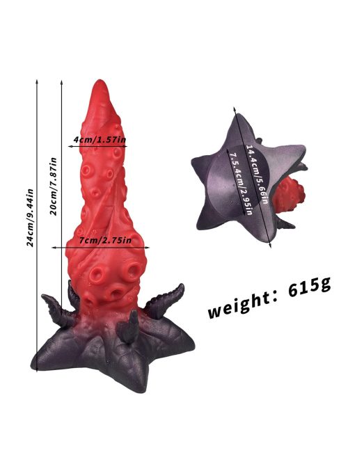 Red tentacle-shaped silicone dildo showcasing unique design and realistic texture