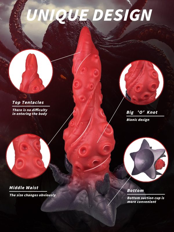 Red tentacle-shaped silicone dildo showcasing unique design and realistic texture