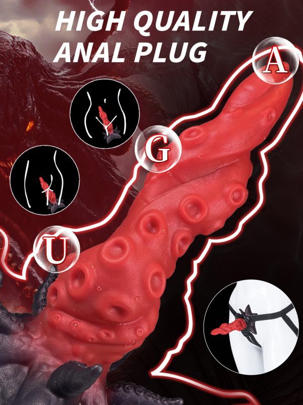 Red tentacle-shaped silicone dildo showcasing unique design and realistic texture