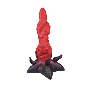 Red tentacle-shaped silicone dildo showcasing unique design and realistic texture