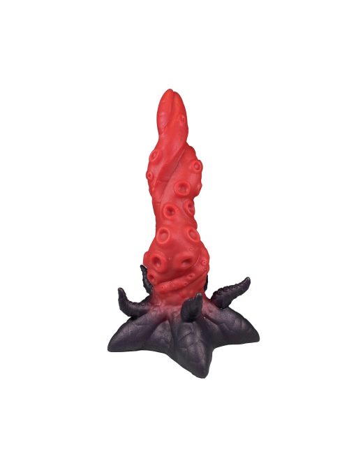 Red tentacle-shaped silicone dildo showcasing unique design and realistic texture