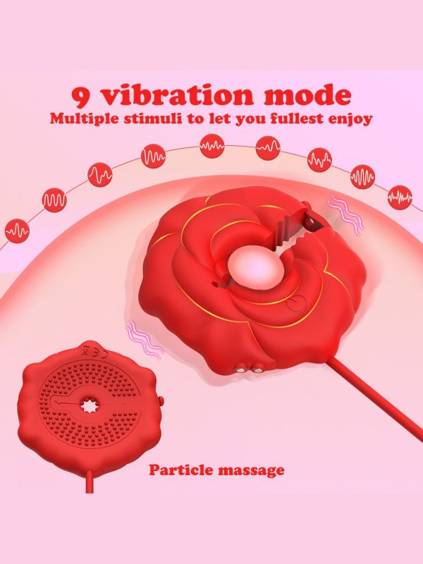 A red rose-shaped vibrating nipple clip, designed for enhanced pleasure and elegance