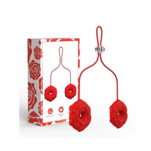 A red rose-shaped vibrating nipple clip, designed for enhanced pleasure and elegance
