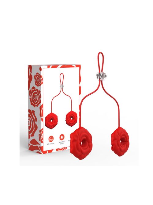 A red rose-shaped vibrating nipple clip, designed for enhanced pleasure and elegance