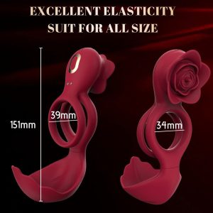 Vibrating cock rings in a rose design, showcasing elegant curves and a vibrant color