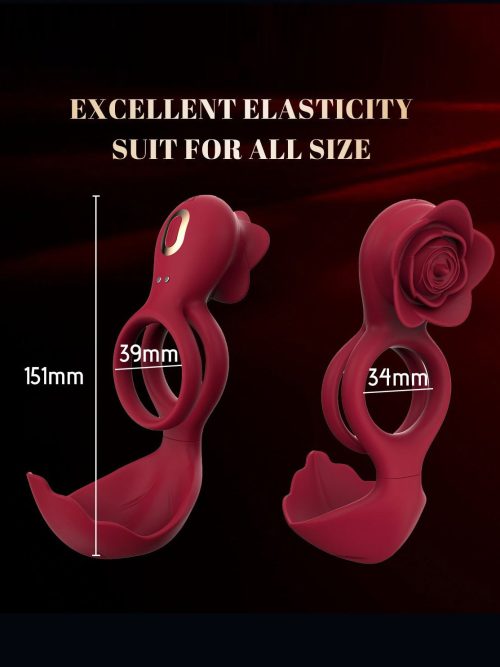 Vibrating cock rings in a rose design, showcasing elegant curves and a vibrant color