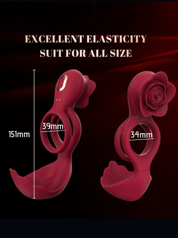Vibrating cock rings in a rose design, showcasing elegant curves and a vibrant color
